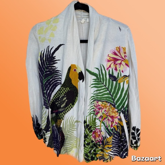 Moth Anthropologie Tropical Parrot Bird Long Sleeve Cardigan Jacket Sweater XS - Picture 10 of 16